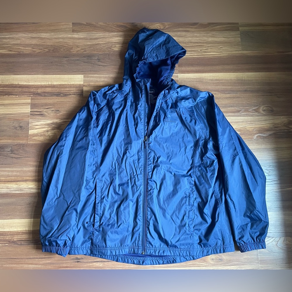 Men’s L.L.Bean Blue Hooded Lightweight Windbreaker Jacket Size XL